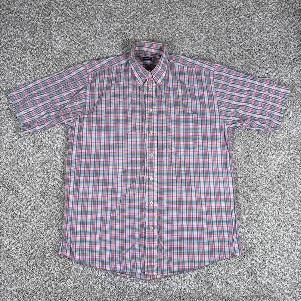 Gitman Bros Shirt Mens L Pink Plaid Short Sleeve Button Down Cotton Vintage
